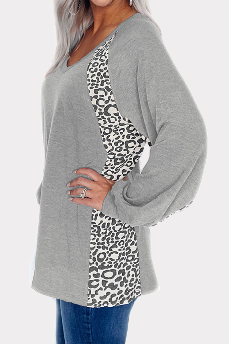 Casual Leopard Split Joint V Neck Tops(4 Colors)