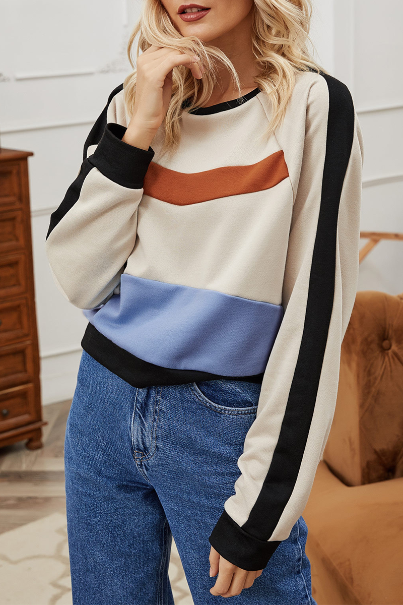 Casual Street Patchwork Contrast O Neck Tops