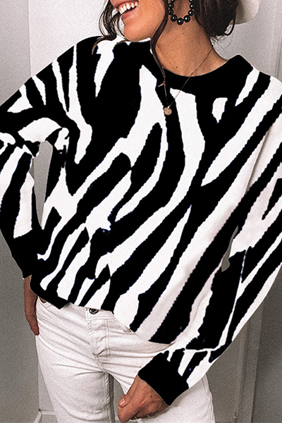 Street Striped Split Joint  Contrast O Neck Tops