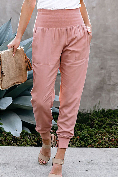 Casual Solid Pocket Capris High Waist Pencil Solid Color Bottoms(5 Colors)