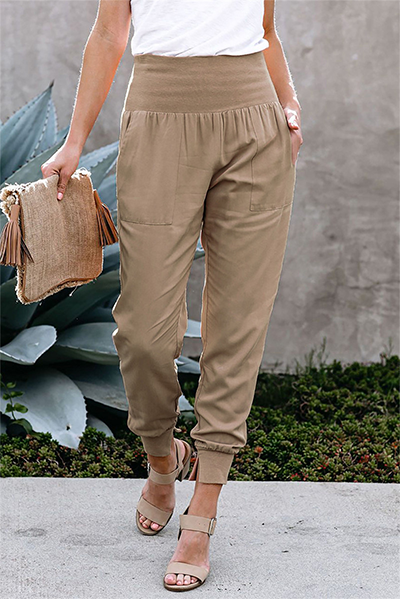 Casual Solid Pocket Capris High Waist Pencil Solid Color Bottoms(5 Colors)