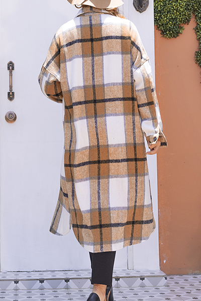 Casual Plaid Pocket Buckle Turndown Collar Outerwear