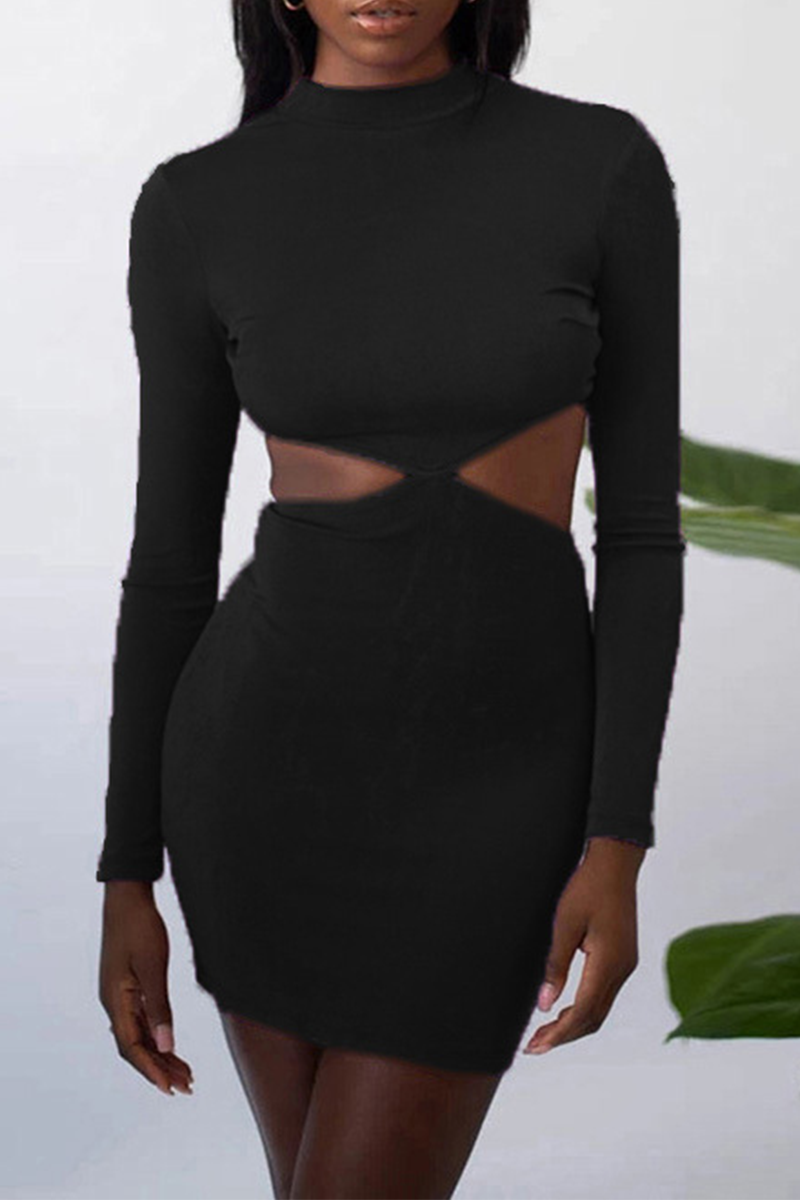 Sexy Solid Hollowed Out Half A Turtleneck Pencil Skirt Dresses(8 Colors)