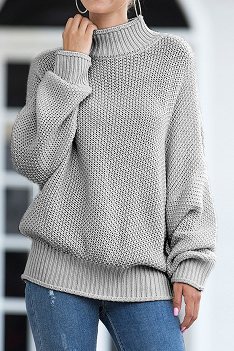 Casual Solid Patchwork Turtleneck Tops