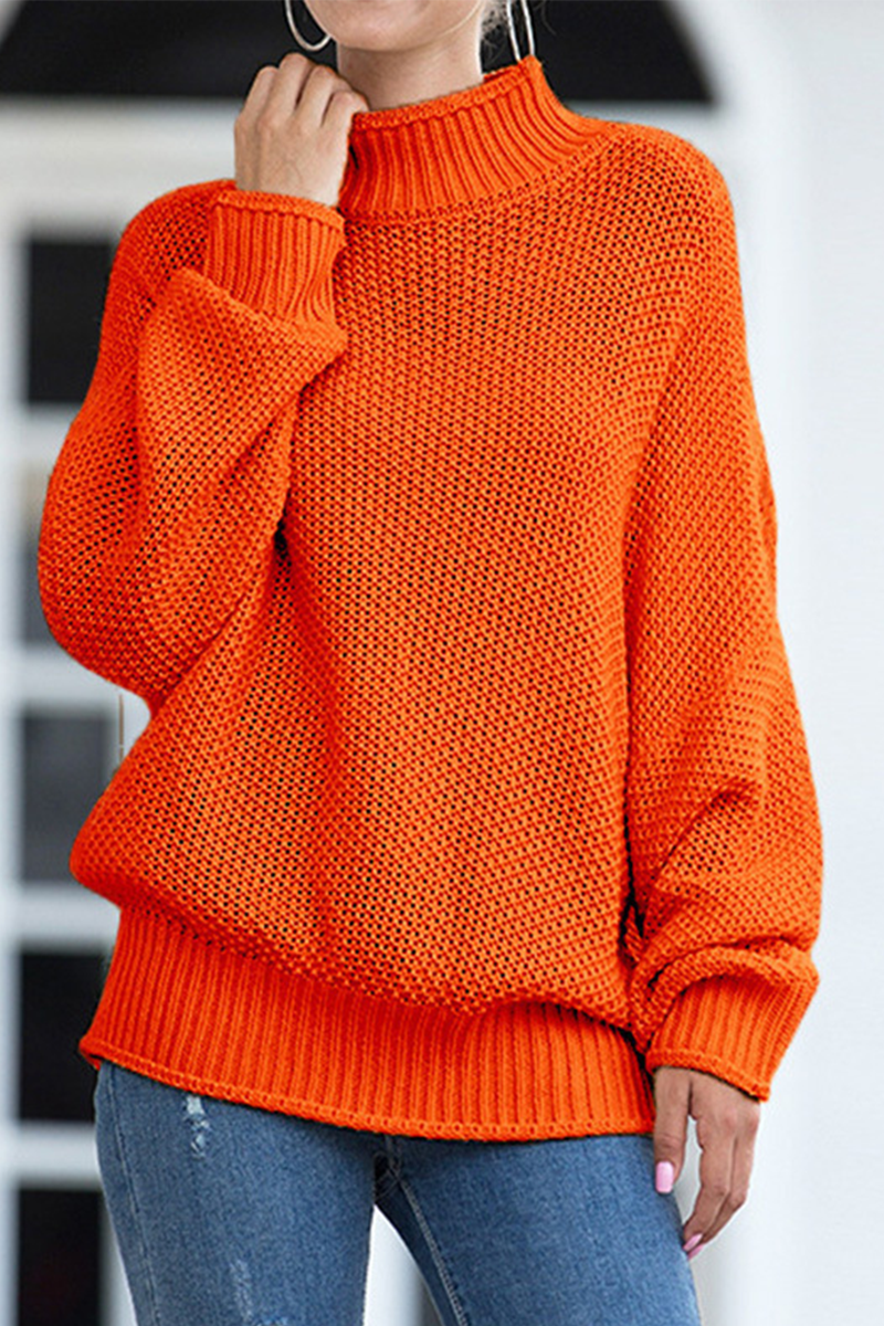 Casual Solid Patchwork Turtleneck Tops