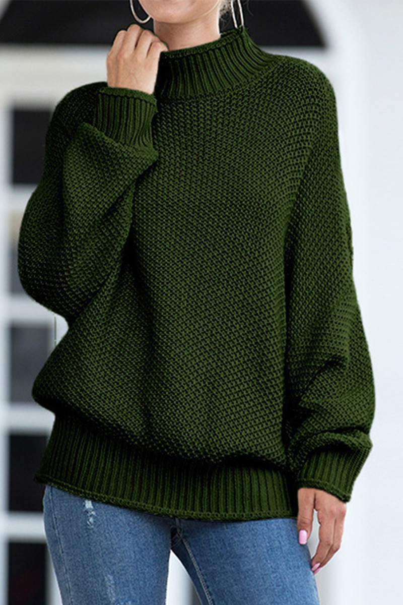 Casual Solid Patchwork Turtleneck Tops