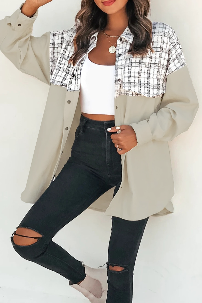 Casual Plaid Patchwork Buckle Outerwear