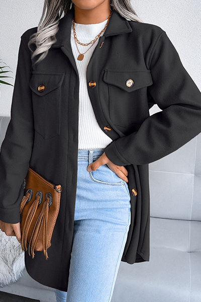 Casual Street Solid Buckle With Belt Turndown Collar Outerwear