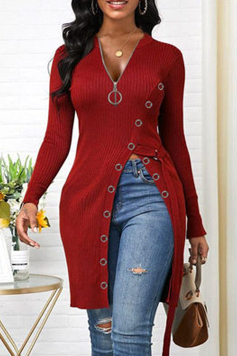 Fashion Casual Solid Patchwork V Neck Tops(6 colors)