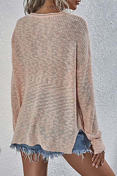 Casual Solid Draw String Basic V Neck Tops Sweater