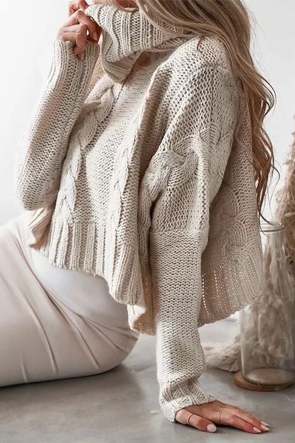 Fashion Casual Solid Split Joint Turtleneck Tops Sweater