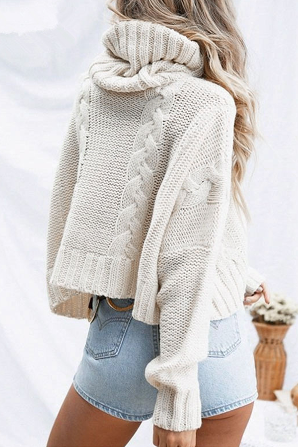 Fashion Casual Solid Split Joint Turtleneck Tops Sweater