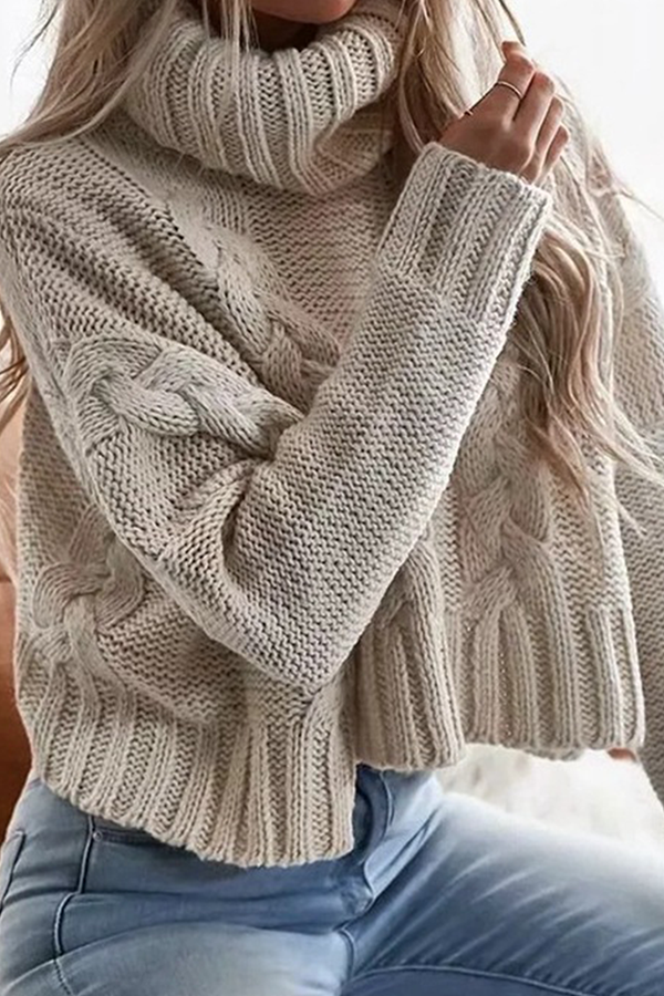 Fashion Casual Solid Split Joint Turtleneck Tops Sweater