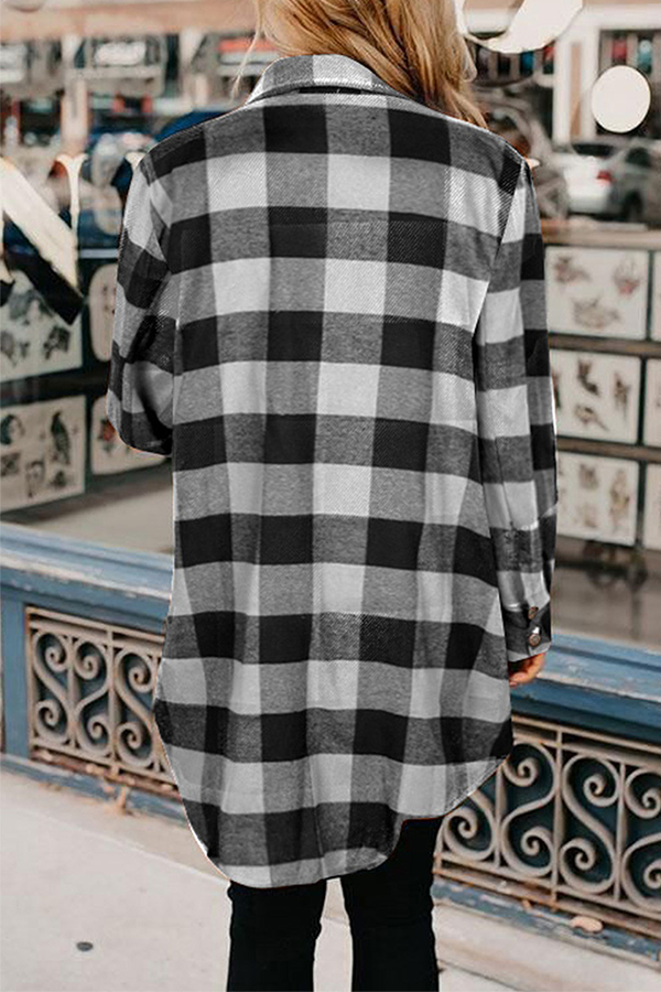 Casual Plaid Pocket Buckle Turndown Collar Outerwear(6 Colors)