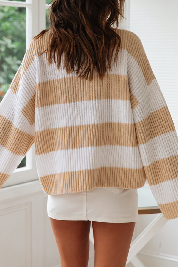 Casual Striped Split Joint  Contrast O Neck Tops Sweater（5 colors）