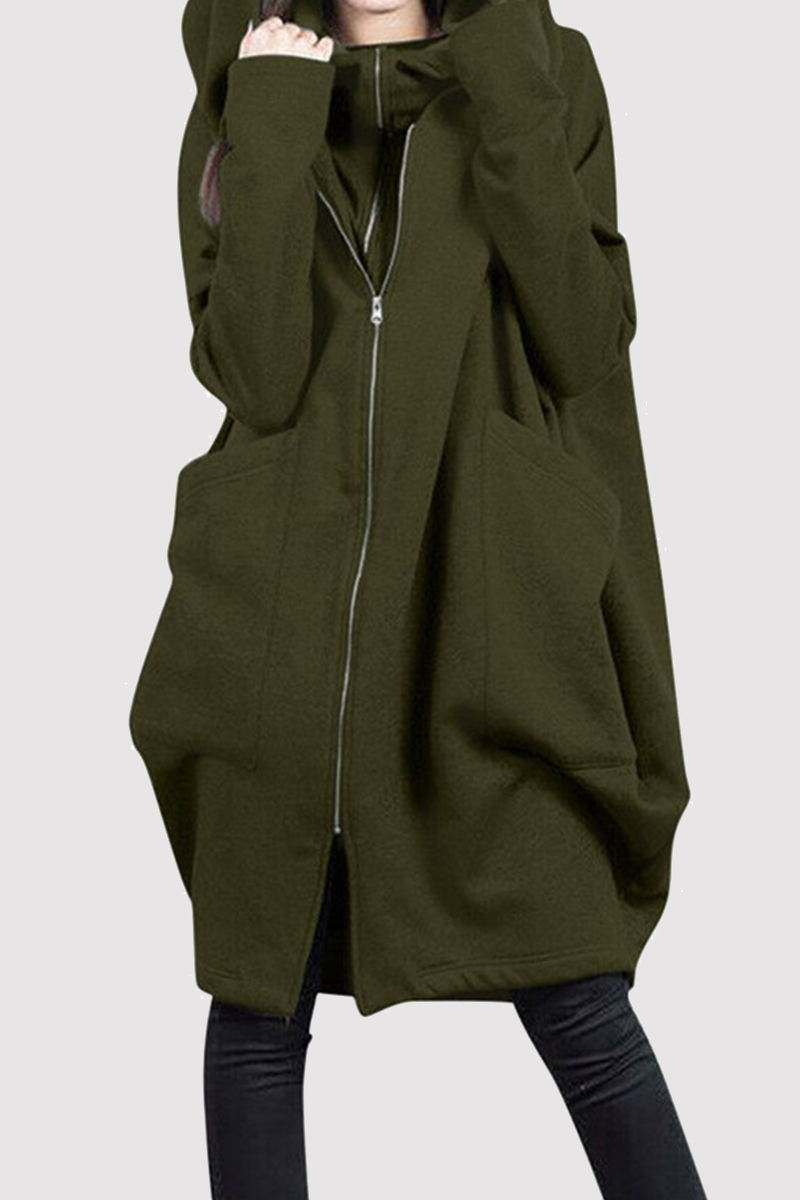 Casual Solid Pocket Zipper Hooded Collar Outerwear(8 Colors)