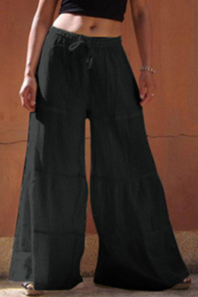 Casual Solid Patchwork Frenulum Loose Wide Leg Patchwork Bottoms(5 Colors)