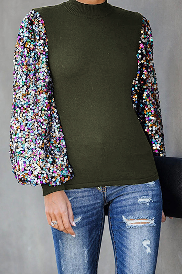 Fashion Casual Patchwork Sequins Half A Turtleneck Tops（6 colors）