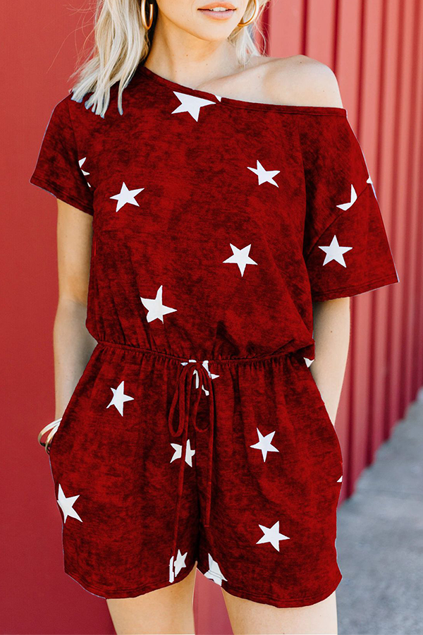 Casual Street The stars Pocket Frenulum O Neck Rompers