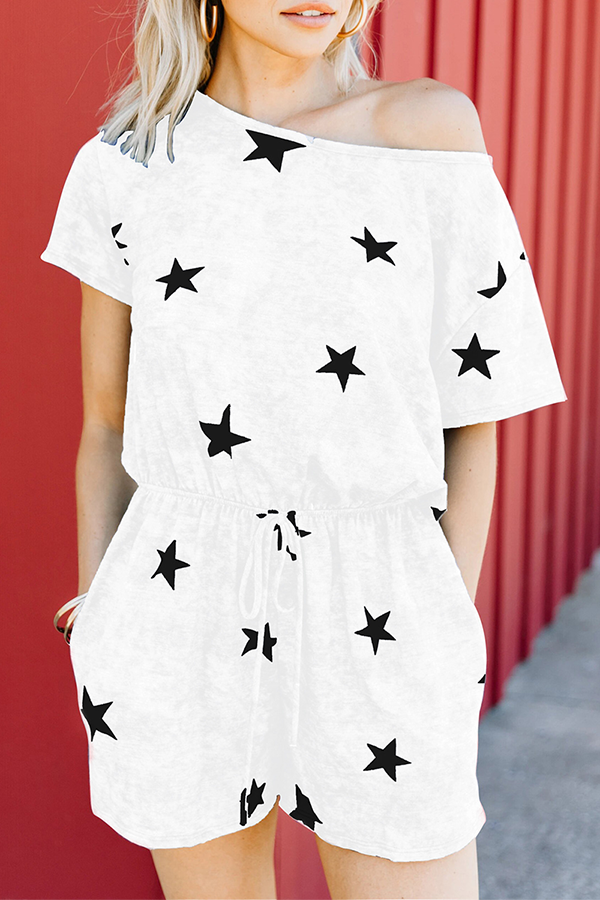 Casual Street The stars Pocket Frenulum O Neck Rompers