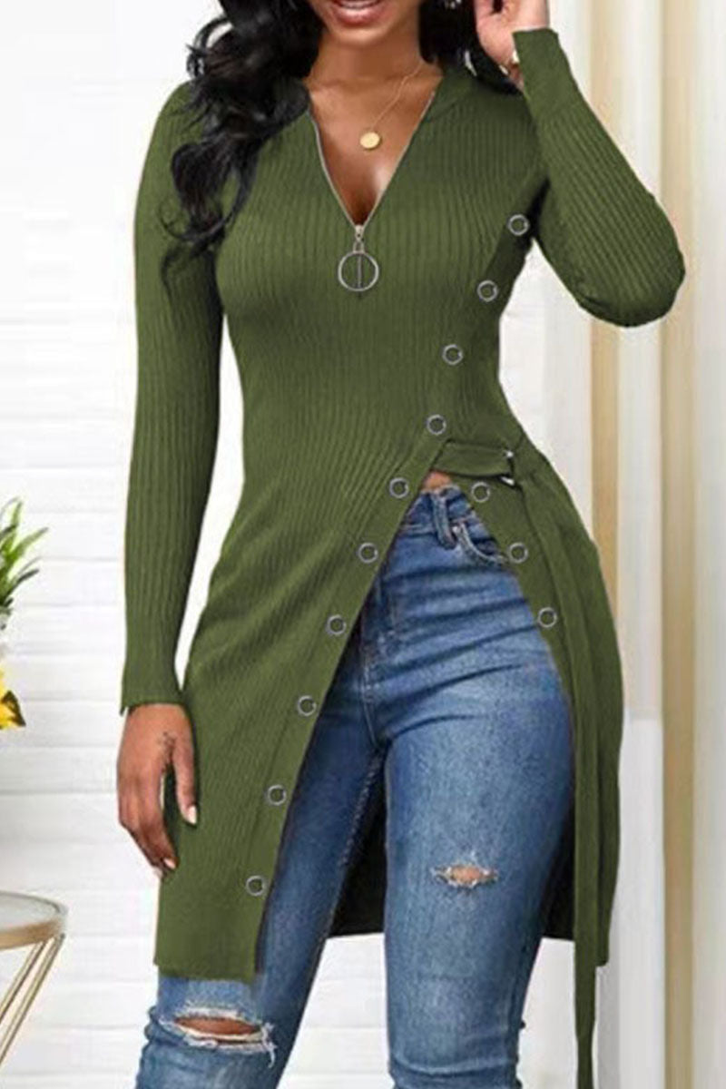 Fashion Casual Solid Patchwork V Neck Tops(6 colors)