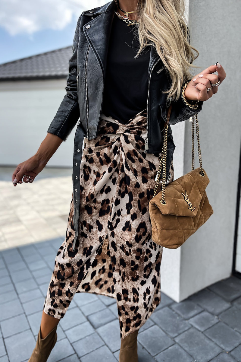 Casual Leopard Slit Regular Mid Waist Straight Full Print Bottoms