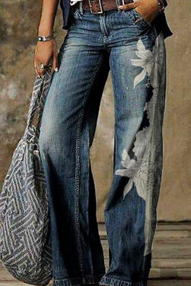 Casual Print Patchwork Boot Cut Denim Jeans(8 Colors)