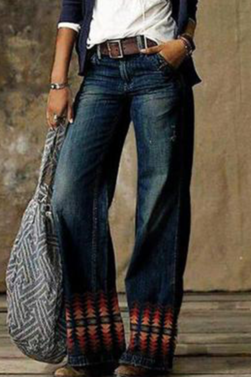 Casual Print Patchwork Boot Cut Denim Jeans(8 Colors)