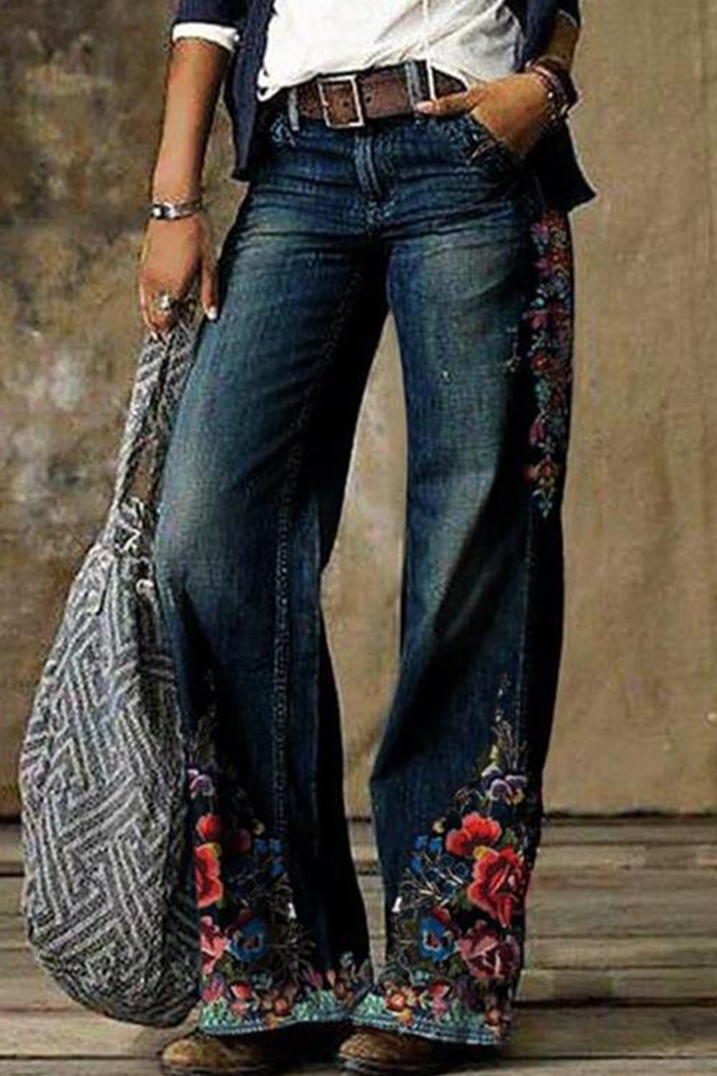 Casual Print Patchwork Boot Cut Denim Jeans(8 Colors)