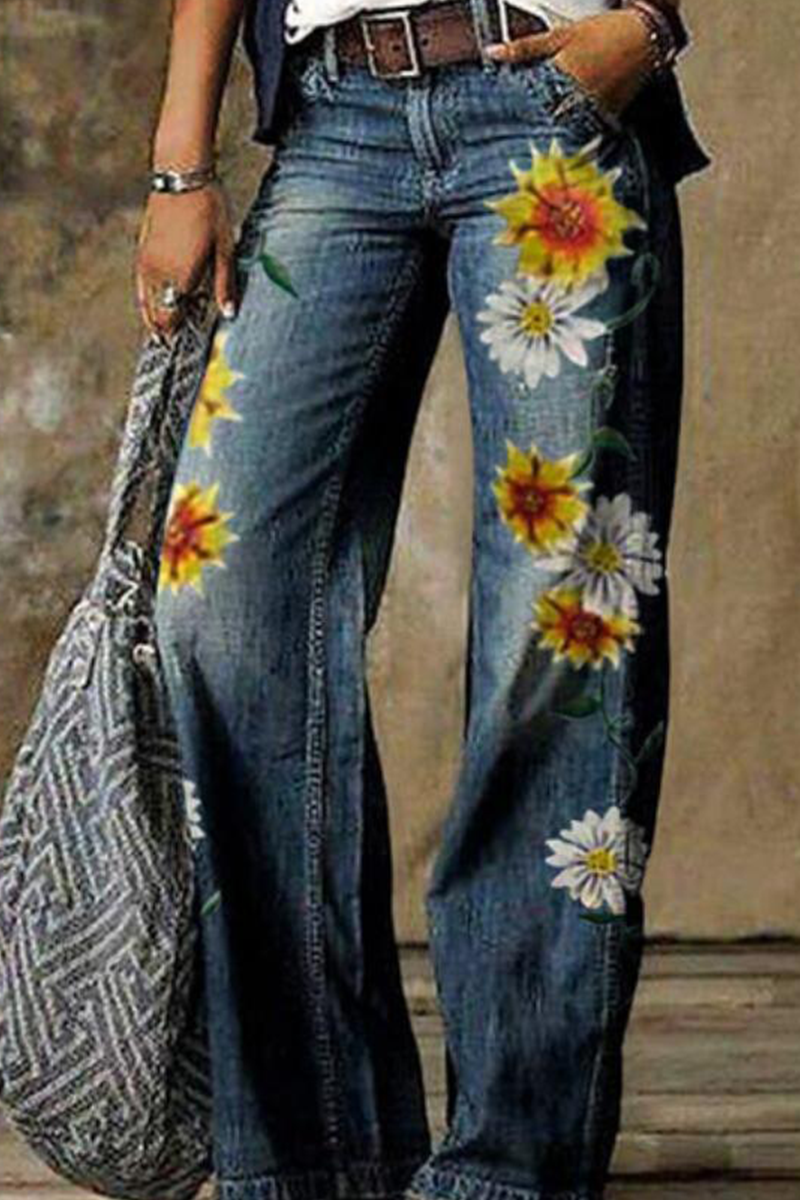 Casual Print Patchwork Boot Cut Denim Jeans(8 Colors)