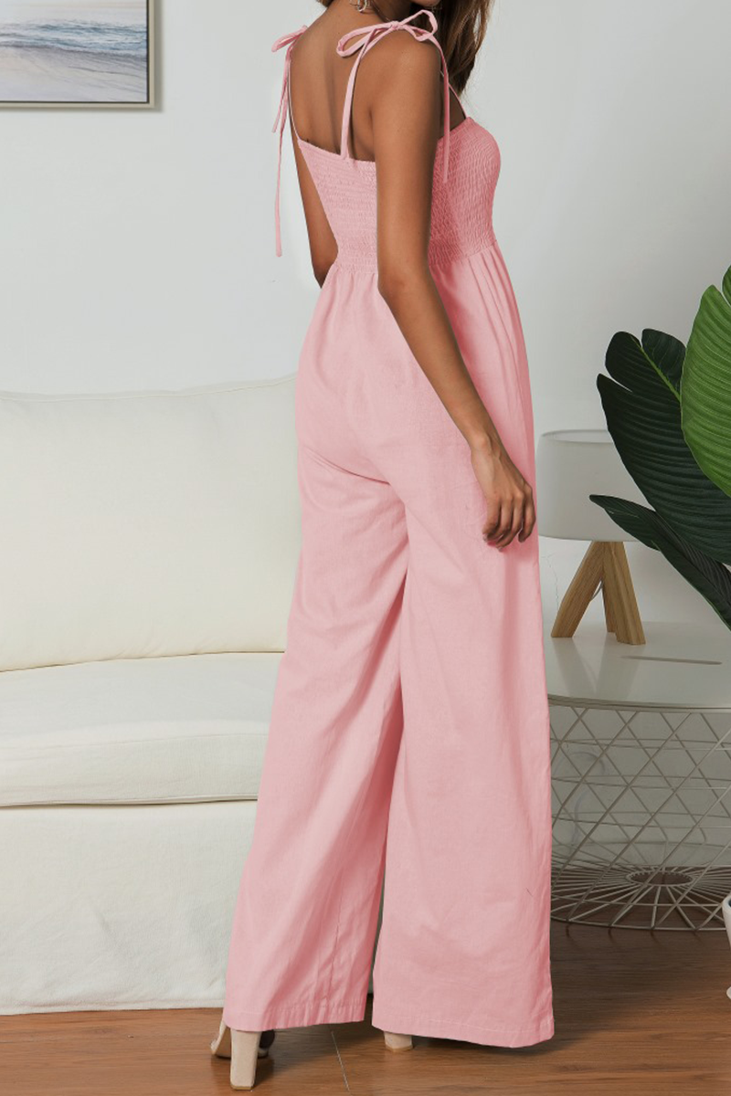 Sexy Solid Split Joint Spaghetti Strap Loose Jumpsuits