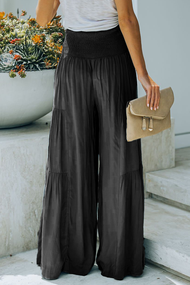 Casual Solid Split Joint Loose High Waist Wide Leg Solid Color Bottoms(3 colors)