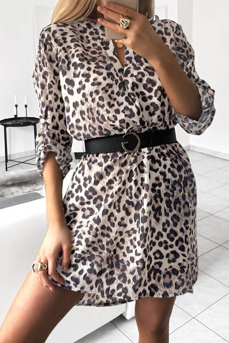 Casual Print Split Joint V Neck Straight Dresses(6 colors)