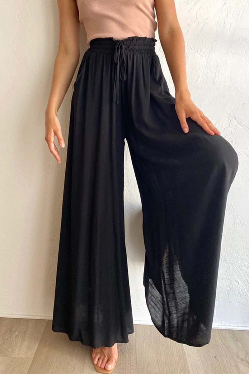 Fashion Solid Mesh Loose High Waist Wide Leg Color Bottoms(4 colors)