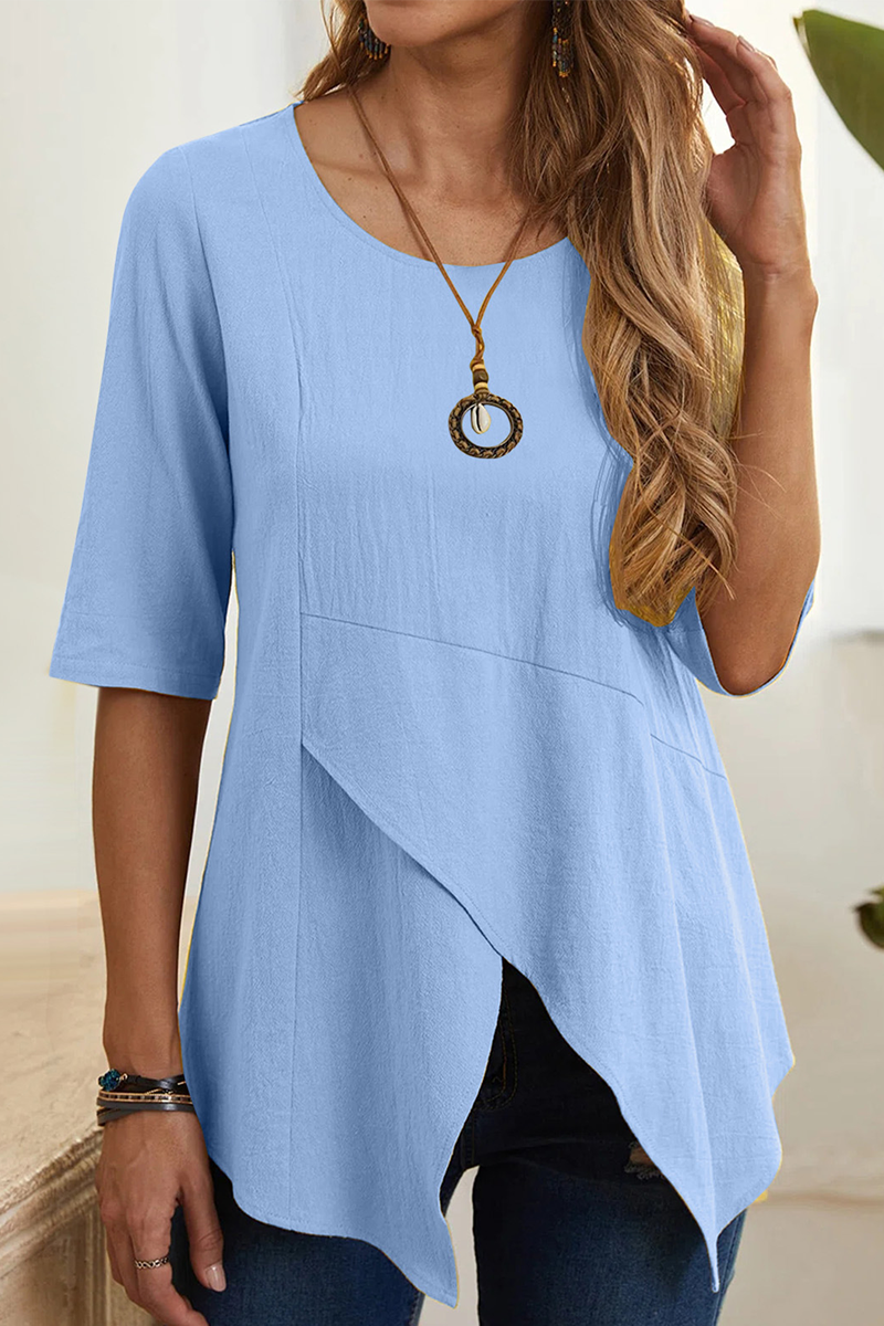 Casual Solid Slit O Neck T-Shirts(6 colors)