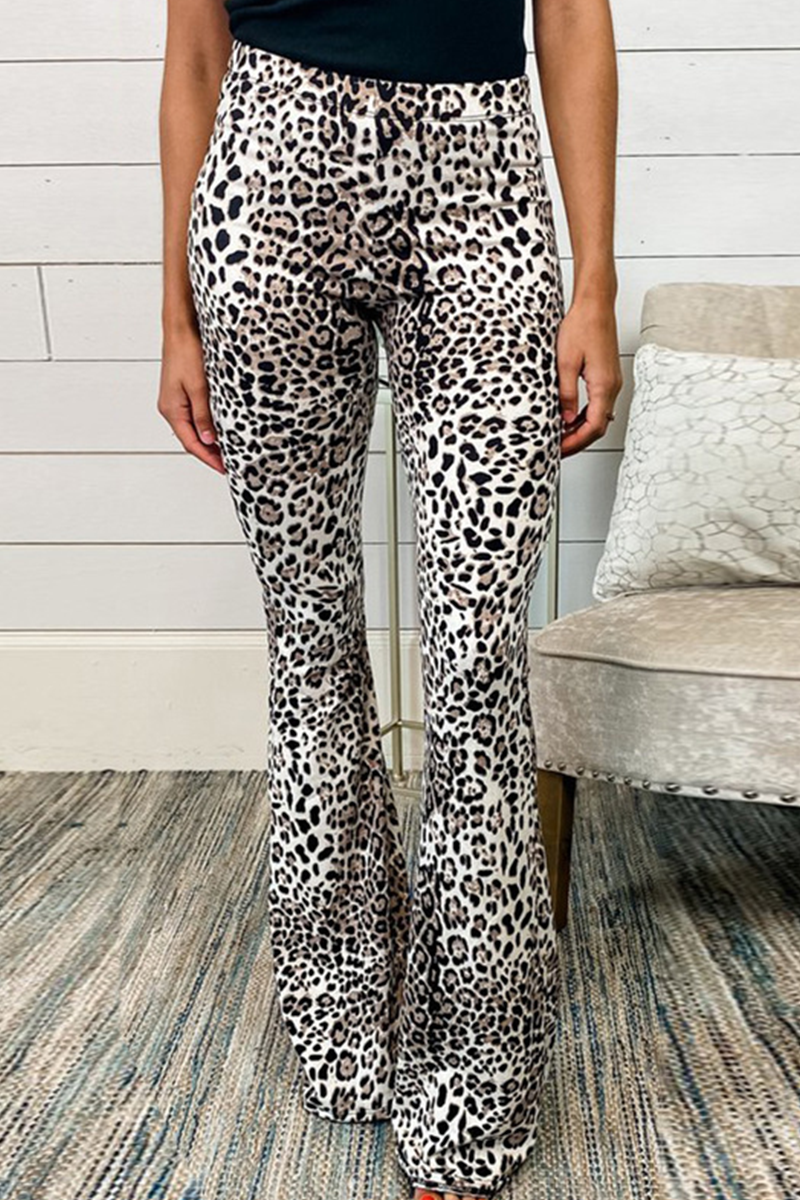 Fashion Leopard Patchwork Boot Cut High Waist Speaker Full Print Bottoms