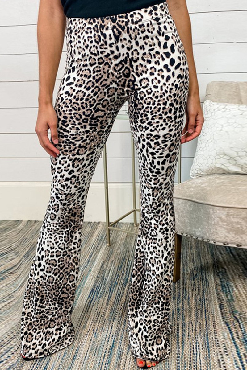 Fashion Leopard Patchwork Boot Cut High Waist Speaker Full Print Bottoms