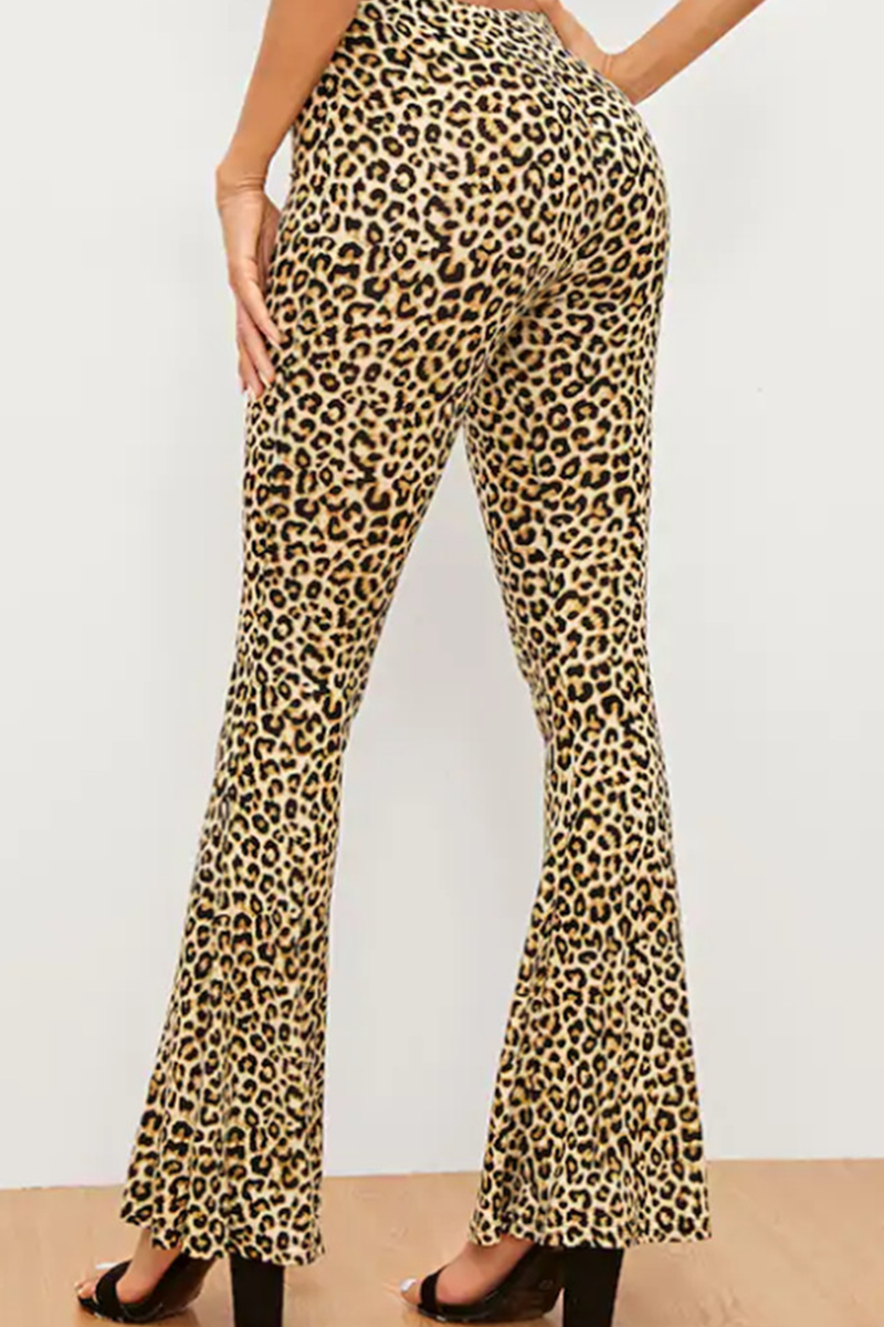 Fashion Leopard Patchwork Boot Cut High Waist Speaker Full Print Bottoms