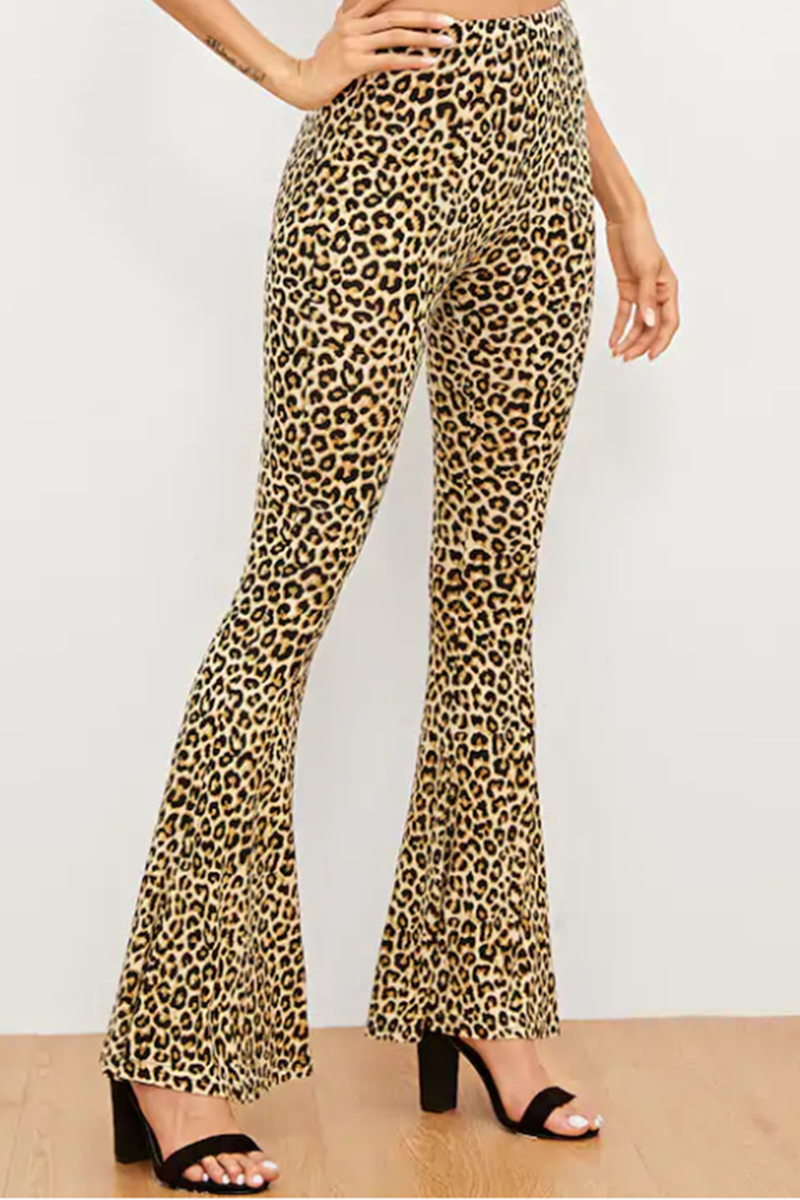 Fashion Leopard Patchwork Boot Cut High Waist Speaker Full Print Bottoms