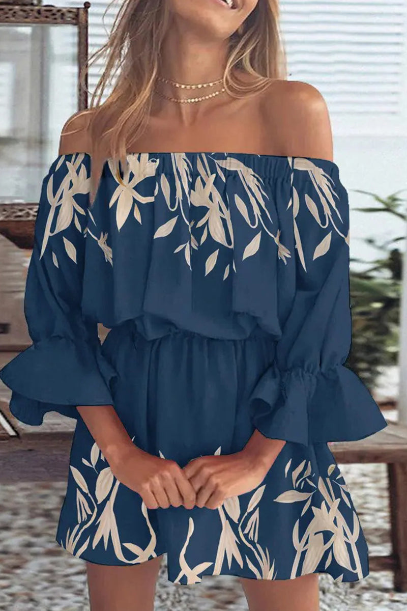 Fashion Casual Print Backless Off the Shoulder A Line Dresses