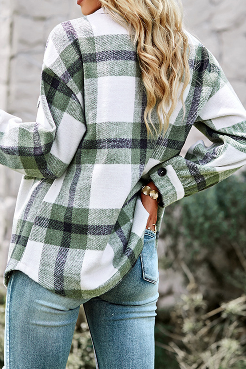 Casual Plaid Patchwork Turndown Collar Tops(4 colors)