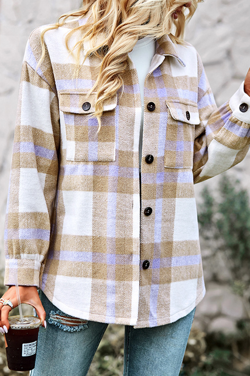 Casual Plaid Patchwork Turndown Collar Tops(4 colors)