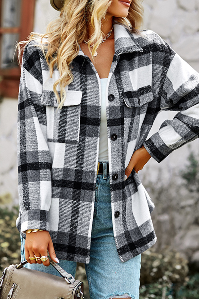 Casual Plaid Patchwork Turndown Collar Tops(4 colors)