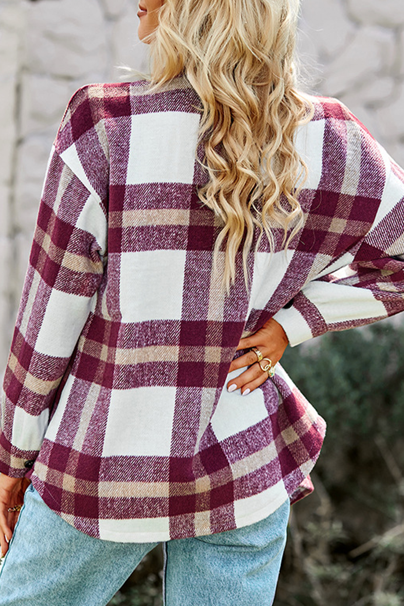 Casual Plaid Patchwork Turndown Collar Tops(4 colors)