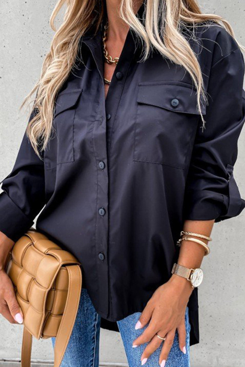 Casual Solid Patchwork Turndown Collar Blouses