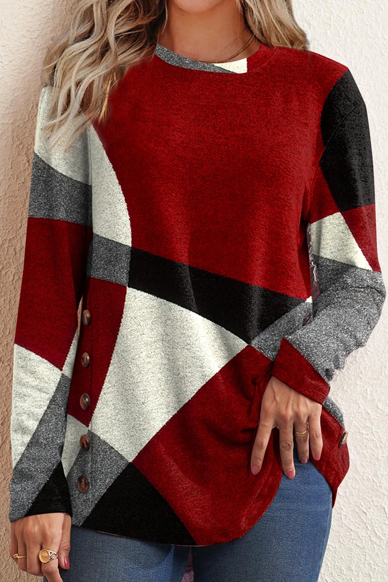 Casual Print Patchwork O Neck Sweaters(5 colors)