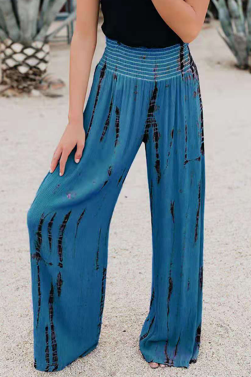 Casual Print Patchwork Loose High Waist Wide Leg Full Print Bottoms(4 colors)