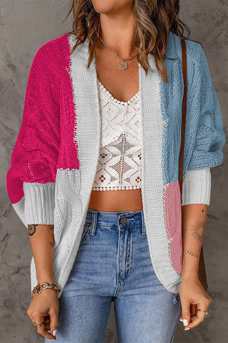 Fashion Casual Color Block Contrast Cardigans(8 Colors)