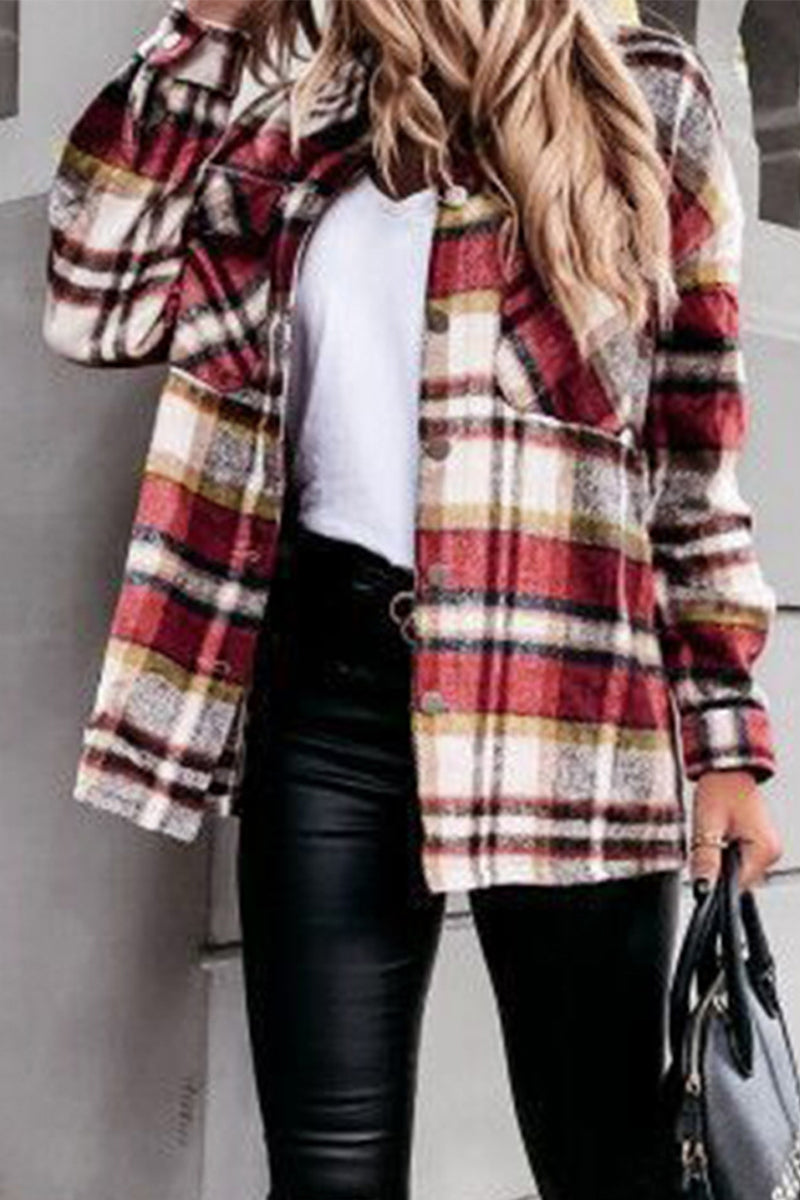 Fashion Casual Plaid Patchwork Turndown Collar Tops(3 Colors)