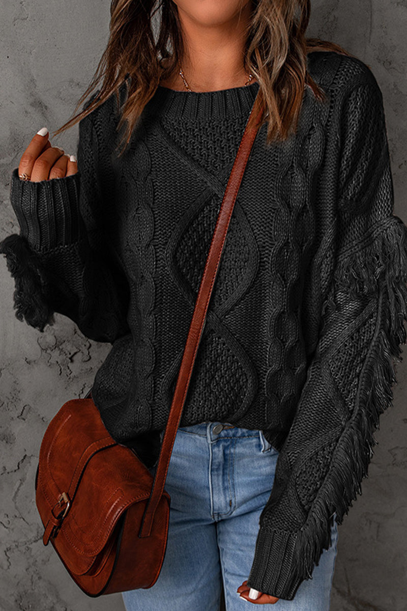 Sweet Elegant Solid Tassel O Neck Sweaters(8 Colors)